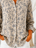 Women Floral Casual Shirt Shirt Collar Long Sleeve Buckle Top