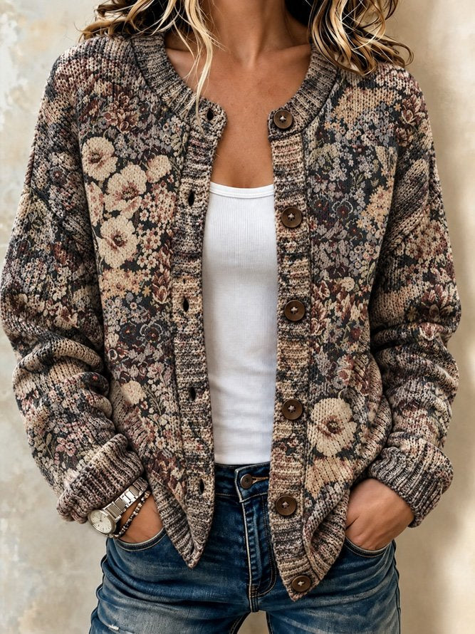 Women Floral Long Sleeve Comfy Vintage Cardigan