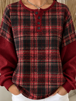Casual Plaid Henley Collar Long Sleeve Sweatshirt