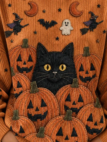Casual Cat Crew Neck Long Sleeve Sweatshirt