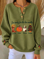 Casual Text Letters Henley Collar Long Sleeve Sweatshirt