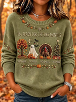 Women Maple Leaf Long Sleeve Comfy Casual Printing Sweater