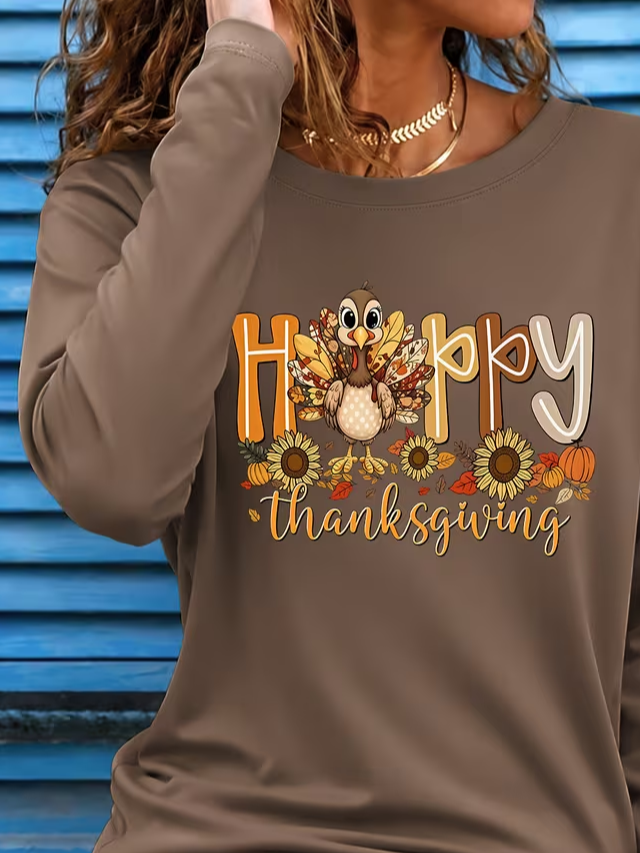 Casual Turkey Crew Neck Long Sleeve T-shirt