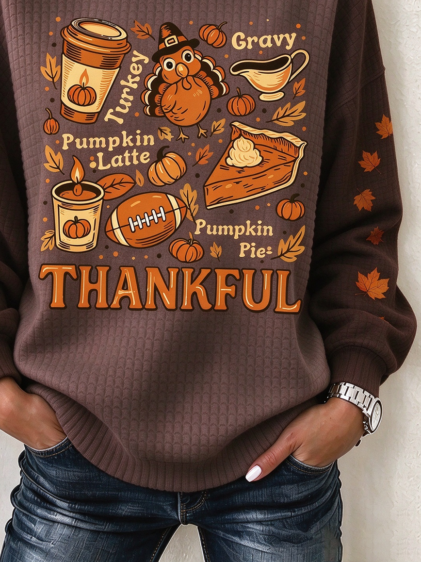 Casual Maple Leaf Crew Neck Long Sleeve Sweatshirt