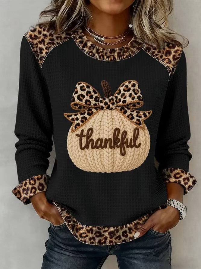 Casual Leopard Crew Neck Long Sleeve Sweatshirt
