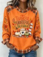 Casual Plaid Crew Neck Long Sleeve Sweatshirt