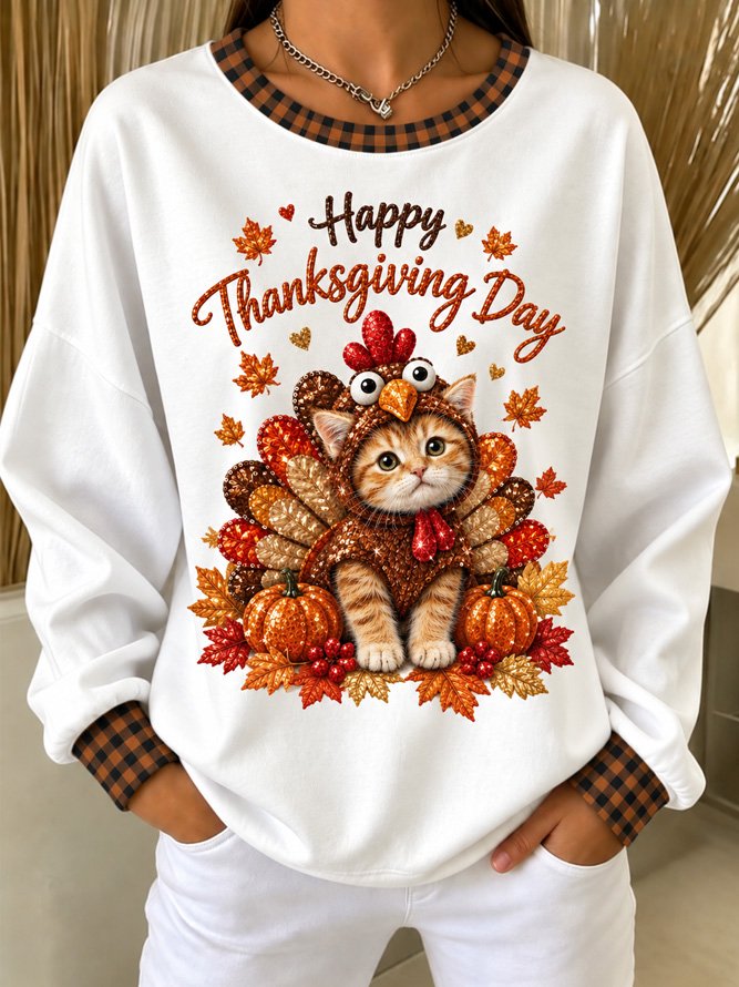 Casual Text Letters Crew Neck Long Sleeve Sweatshirt
