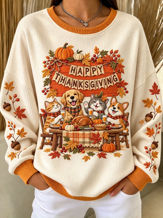 Casual Text Letters Crew Neck Long Sleeve Sweatshirt