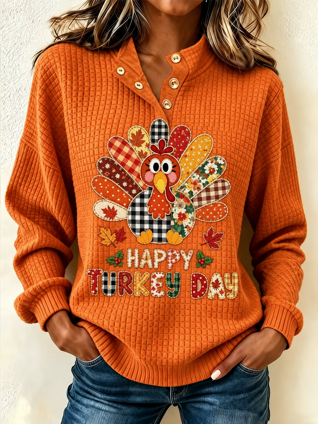 Vintage Text Letters Half Open Collar Long Sleeve Sweatshirt