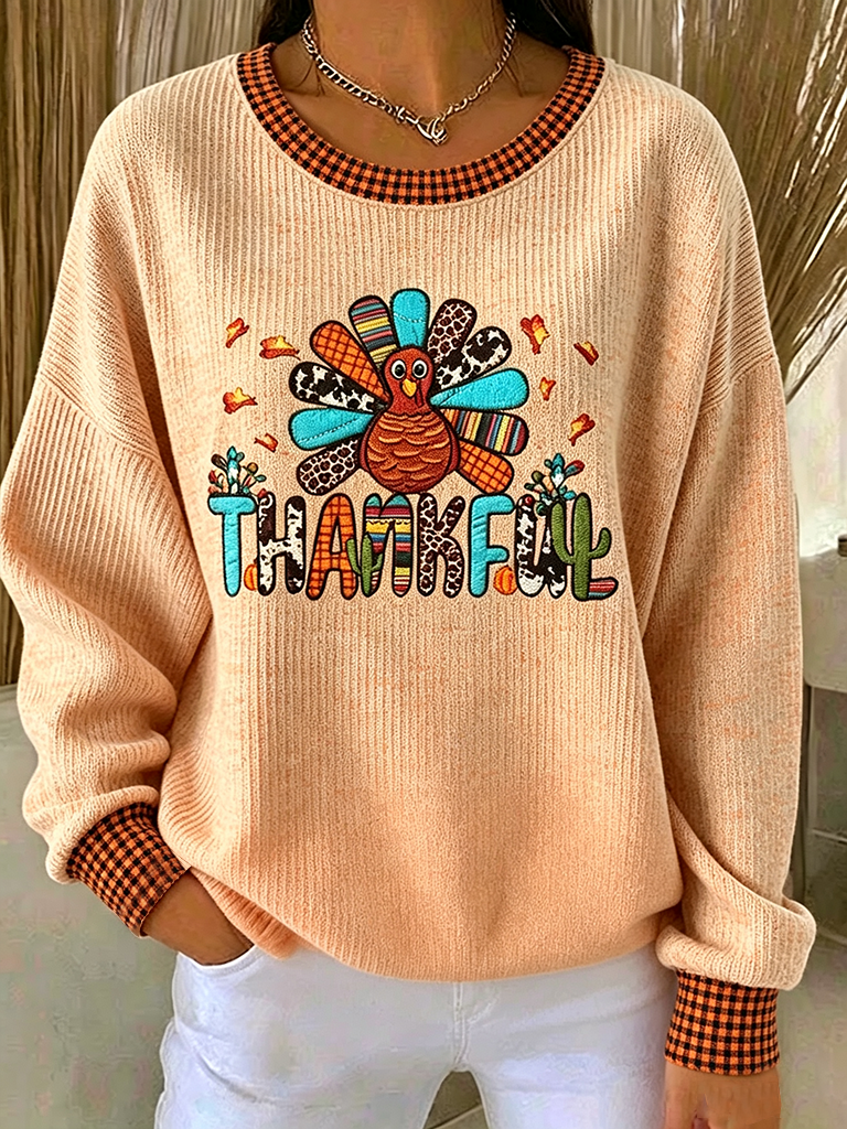 Casual Plaid Crew Neck Long Sleeve Sweatshirt
