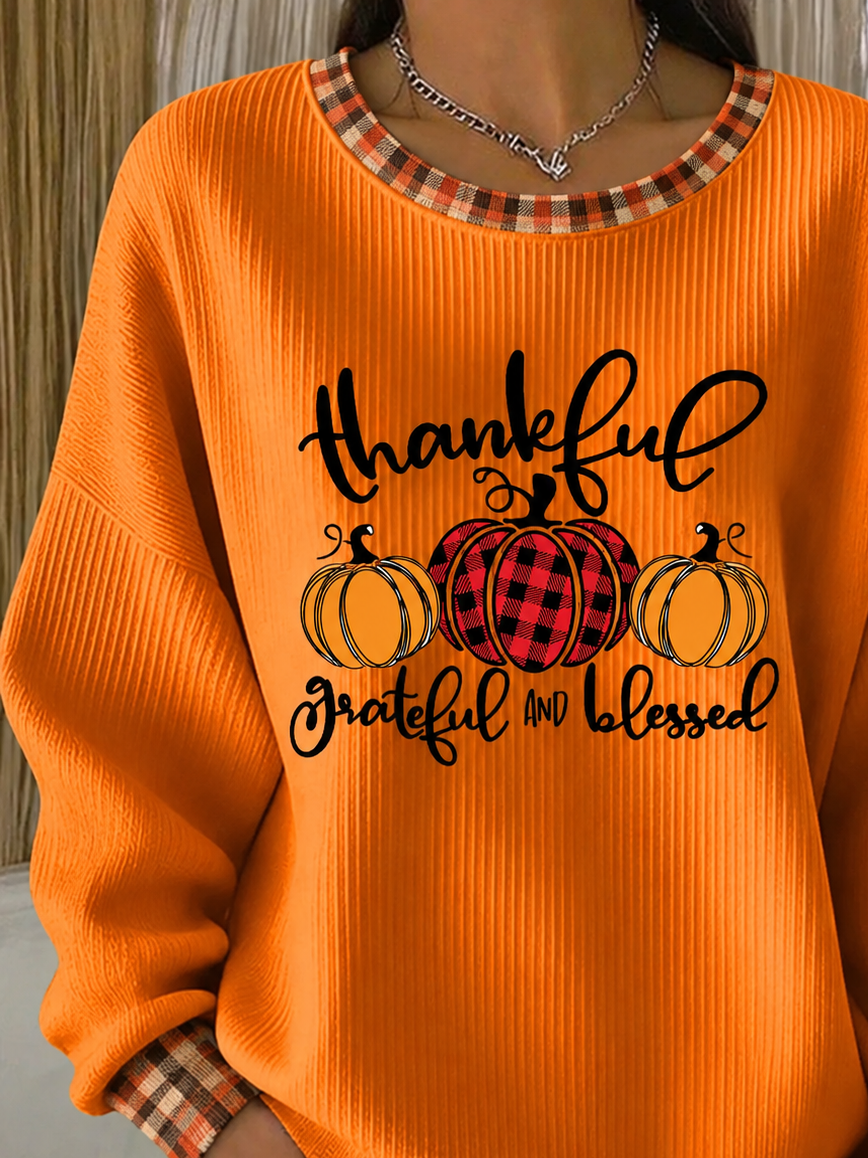 Casual Plaid Crew Neck Long Sleeve Sweatshirt