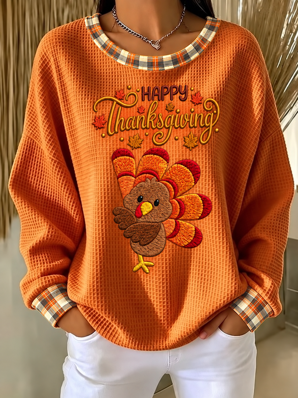 Casual Plaid Crew Neck Long Sleeve Sweatshirt