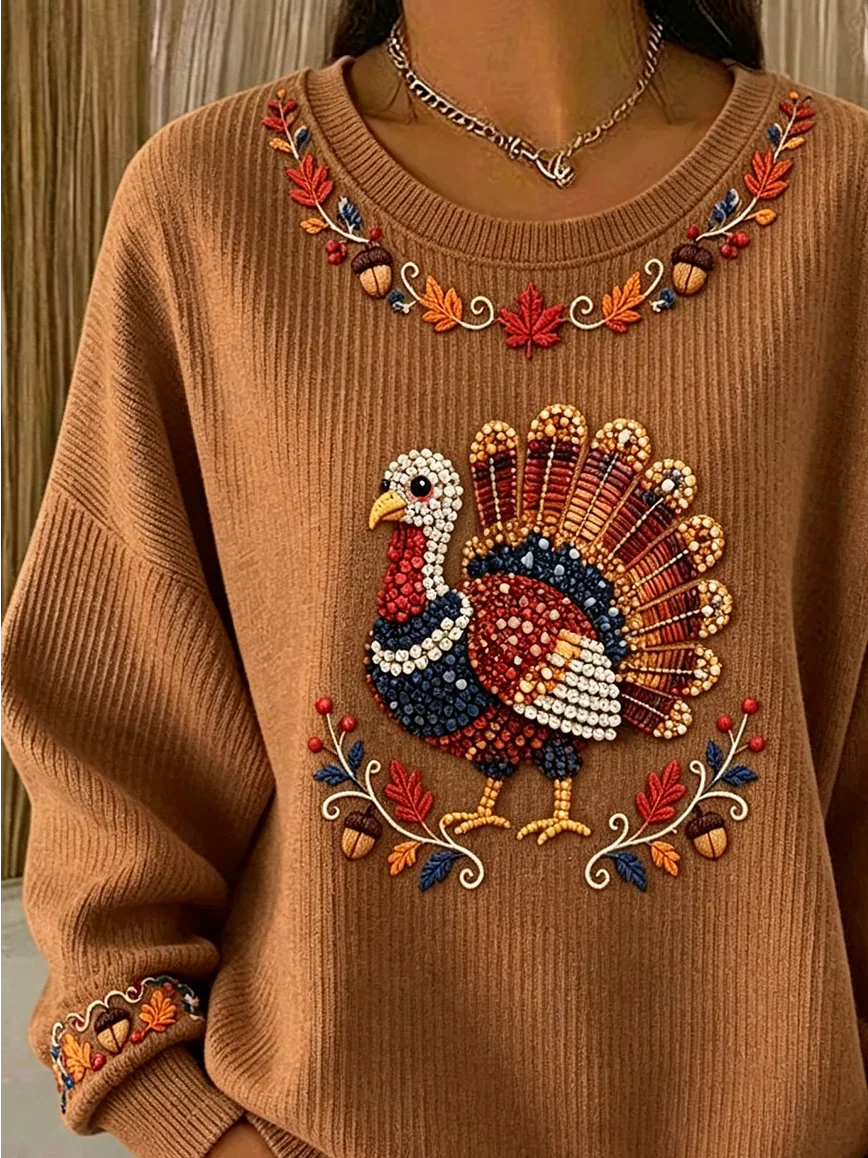 Casual Turkey Crew Neck Long Sleeve Sweatshirt