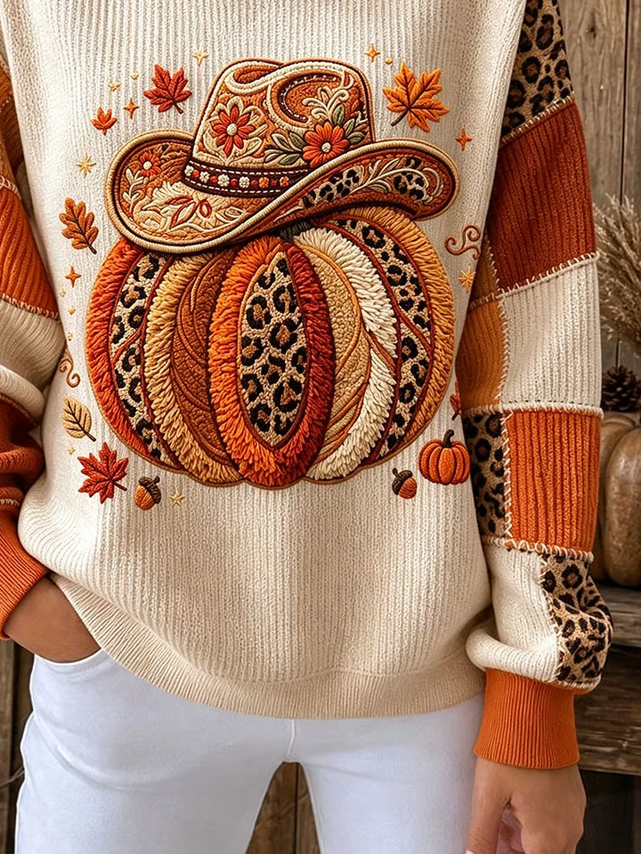 Casual Leopard Crew Neck Long Sleeve Sweatshirt