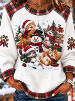 Casual Plaid Crew Neck Long Sleeve Sweatshirt