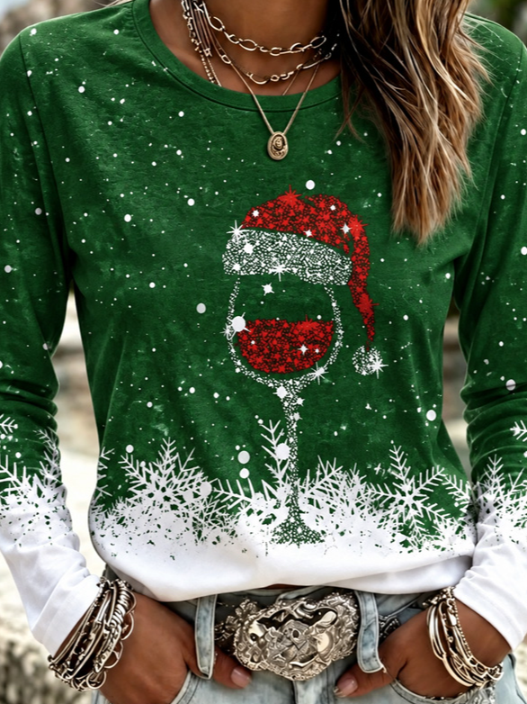 Vintage Snowflake Crew Neck Long Sleeve T-shirt