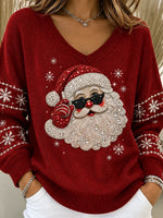 Vintage Santa Claus V Neck Long Sleeve Sweatshirt