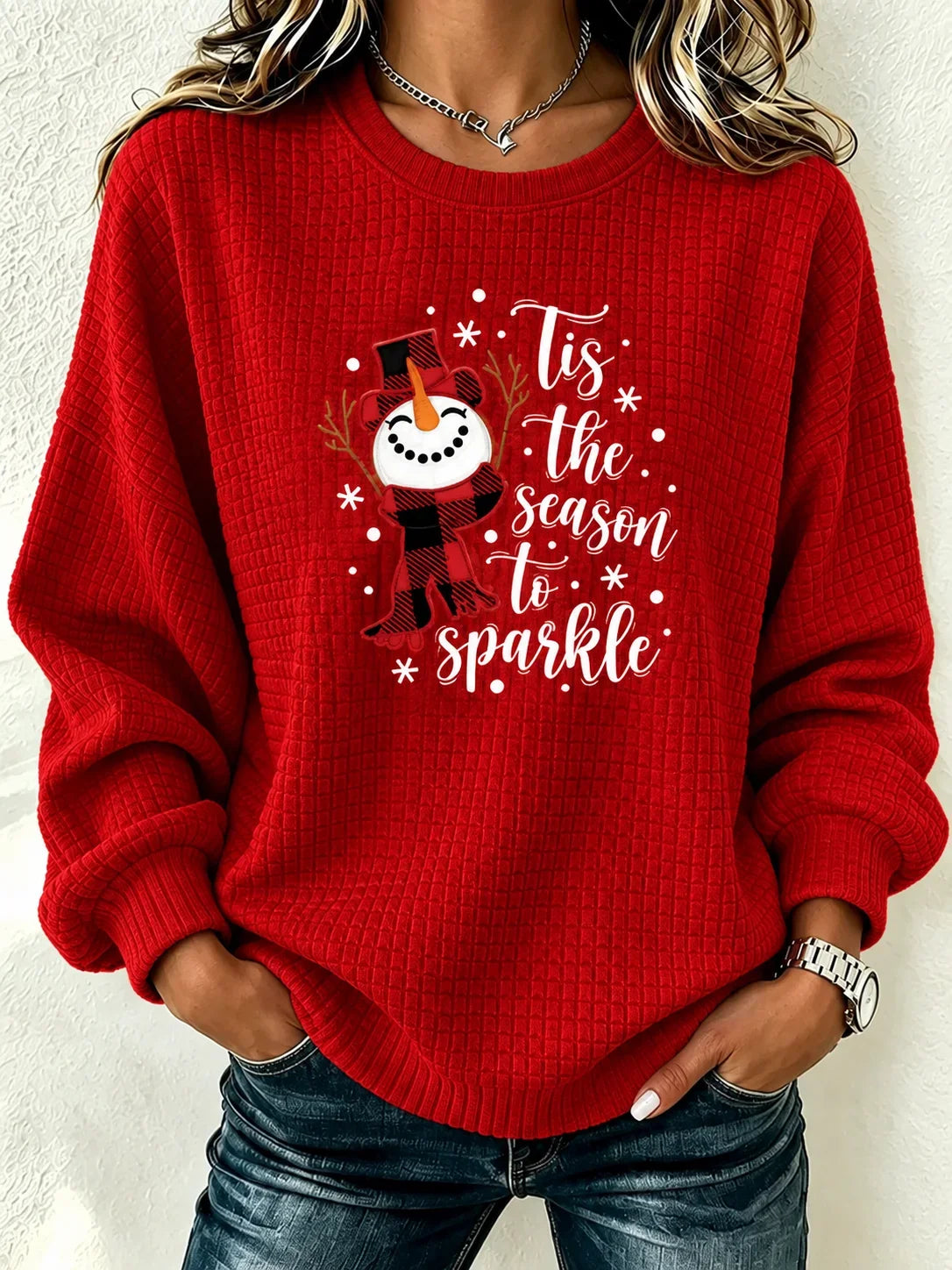 Casual Christmas Snowman Crew Neck Long Sleeve Sweatshirt