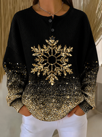 Casual Christmas Henley Collar Long Sleeve Sweatshirt