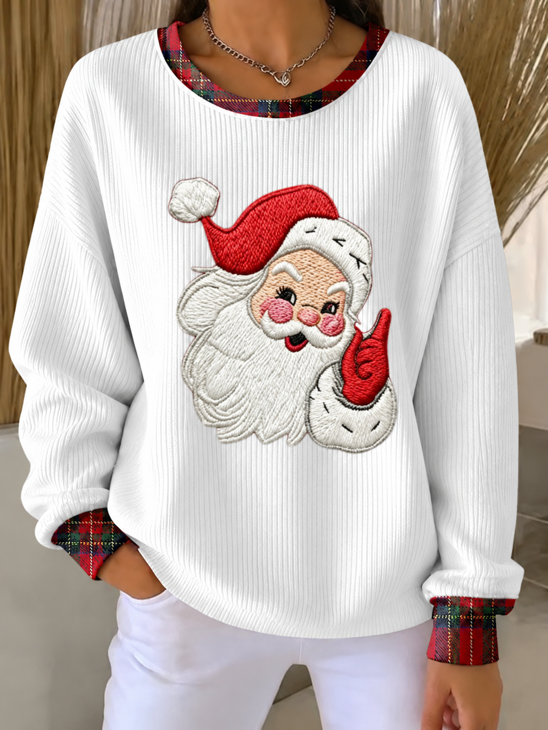 Casual Plaid Crew Neck Long Sleeve Sweatshirt
