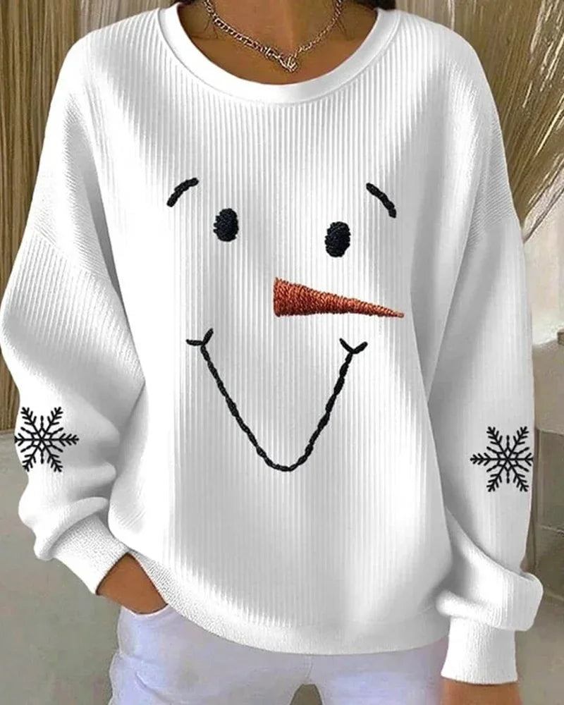 Casual Christmas Snowman Crew Neck Long Sleeve Sweatshirt