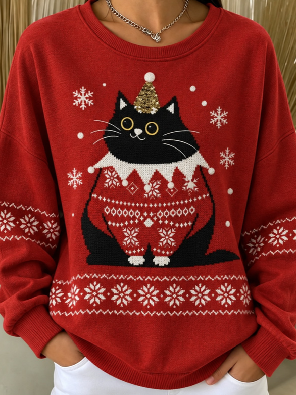 Casual Christmas Crew Neck Long Sleeve Sweatshirt