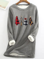 Fleece Warm Christmas Tree Print Long Sleeve T-shirt