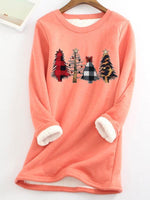 Fleece Warm Christmas Tree Print Long Sleeve T-shirt