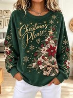 Women Vintage Christmas Tree Pattern Art Casual Stylish Long Sleeve Sweatshirt
