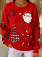 Women Casual Merry Christmas Embroidered Patch Printed Sweatshirt