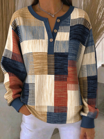 Casual Abstract Graphic Henley Collar Long Sleeve Sweatshirt