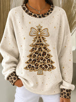 Casual Leopard Crew Neck Long Sleeve Sweatshirt