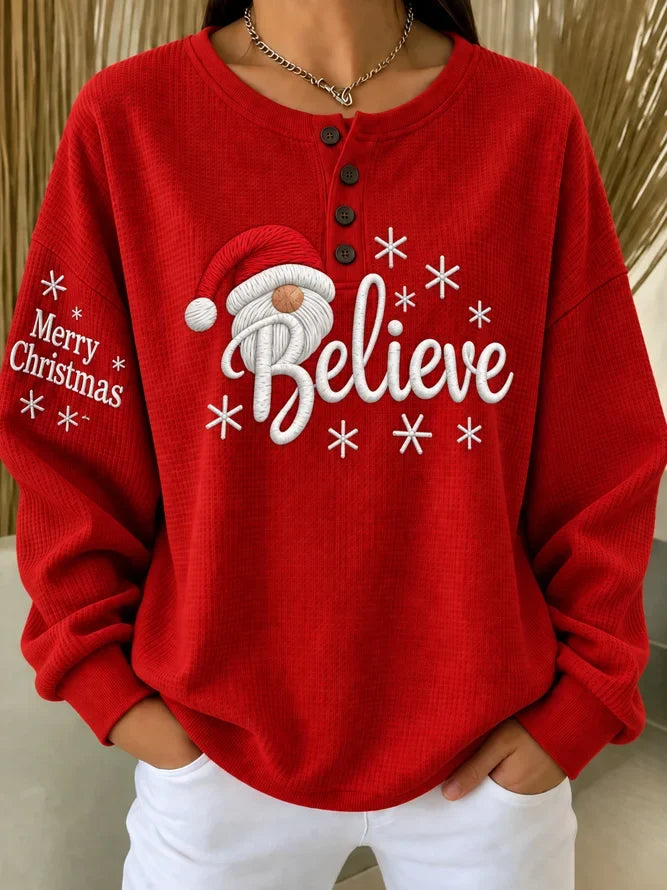 Casual Text Letters Henley Collar Long Sleeve Sweatshirt