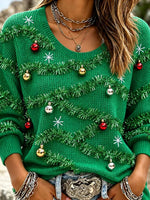 Casual Christmas Crew Neck Long Sleeve T-shirt