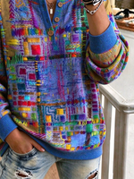 Vintage Abstract Henley Collar Long Sleeve Sweatshirt
