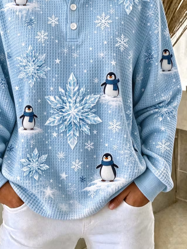 Vintage Christmas Henley Collar Long Sleeve Sweatshirt