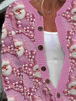 Women Santa Claus Long Sleeve Comfy Vintage Cardigan