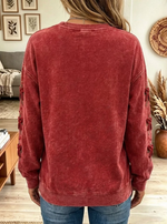 Women's Merry Christmas Velvet Bow Mineral Wash Casual Sweatshirt