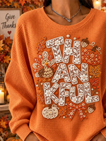 Casual Maple Leaf Crew Neck Long Sleeve Sweatshirt