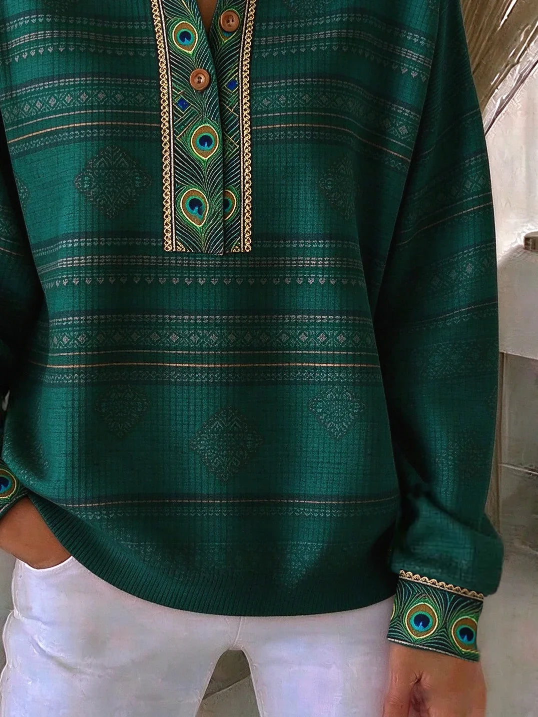 Vintage Abstract Henley Collar Long Sleeve Sweatshirt