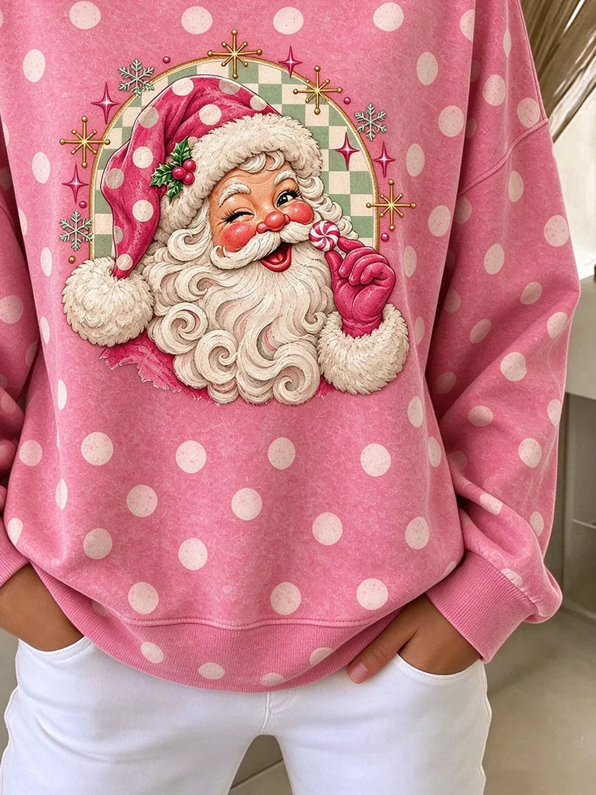 Vintage Polka Dots Casual Crew Neck Long Sleeve Sweatshirt