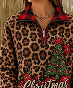 Casual Leopard Mock Neck Long Sleeve Sweatshirt