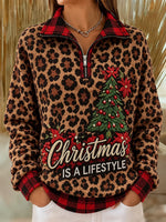 Casual Leopard Mock Neck Long Sleeve Sweatshirt