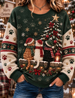 Women Christmas Cute Festive Cats And Holiday Tree Sweatshirt