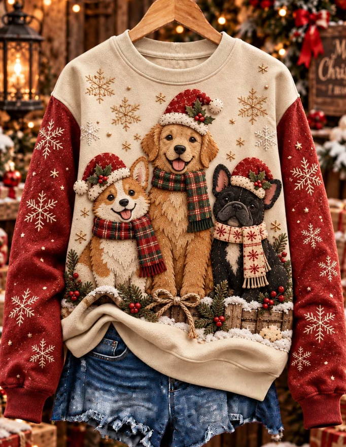 Women Christmas Cute Festive Dogs Sweatshirt