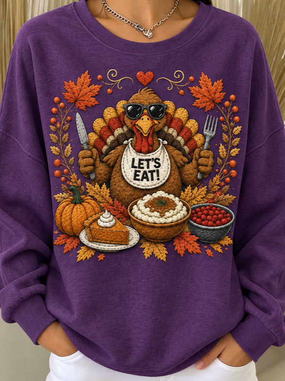 Casual Turkey Graphic Thanksgiving Sweatshirt