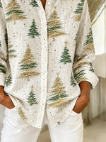 Women's Long Sleeve Shirt Spring/Fall As Picture Christmas Buckle Shirt Collar Regular Sleeve Daily Going Out Casual Top