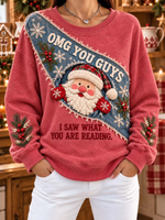 Women Diagonal Denim Santa And Snowflake Print Sweatshirt