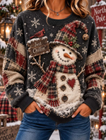 Women Casual Cute Snowman And Cardinal Bird Sweatshirt