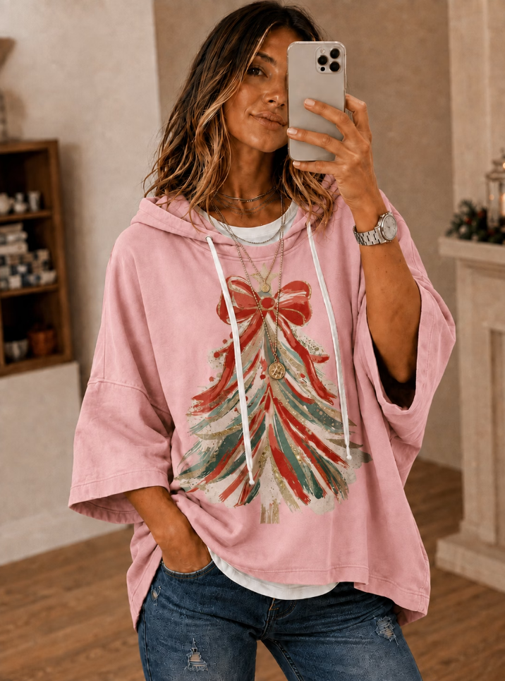 Watercolor Christmas Tree Casual Oversized Hoodie